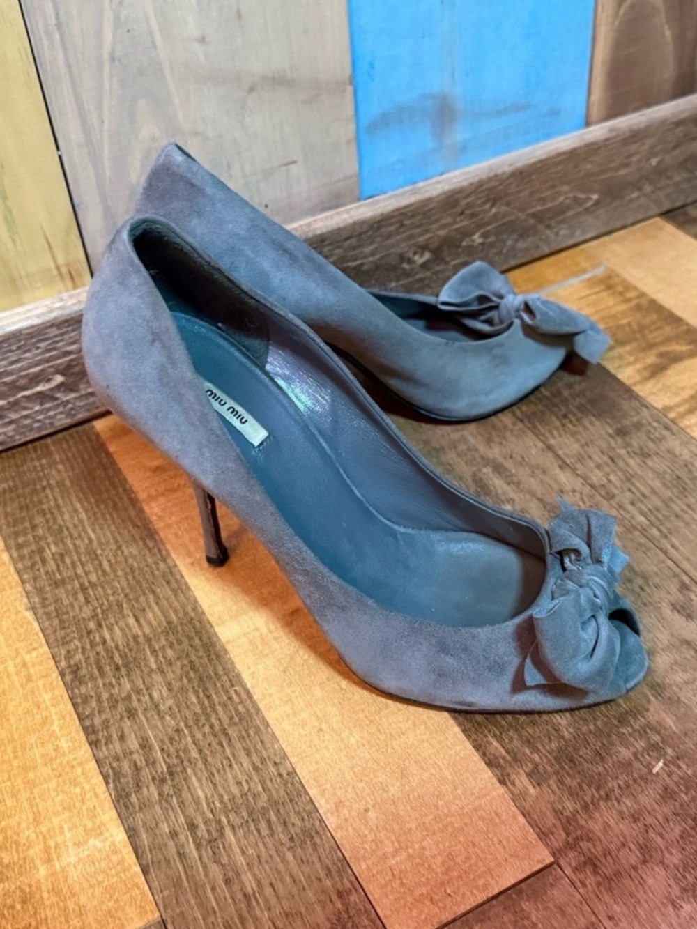 Miu Miu Suede Bow Peep-Toe Heels – Size 36 (6 US)